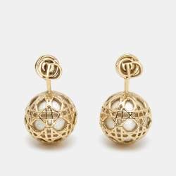 Dior Secret Cannage Faux Pearl Gold Tone Drop Earrings