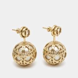 Dior Secret Cannage Faux Pearl Gold Tone Drop Earrings