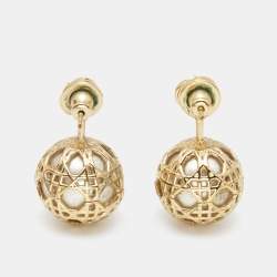 Dior Secret Cannage Faux Pearl Gold Tone Drop Earrings