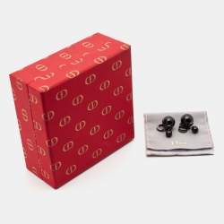 Pre Owned Dior Tribales CD Logo Gunmetal Tone Earrings