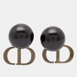 Pre Owned Dior Tribales CD Logo Gunmetal Tone Earrings