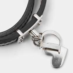 Dior Dark Green Leather Heart Charm Double Wrap Bracelet