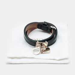 Dior Dark Green Leather Heart Charm Double Wrap Bracelet