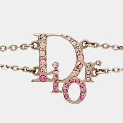Dior Pink Crystal Oblique Charm Double Chain Bracelet