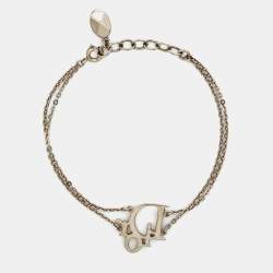 Dior Pink Crystal Oblique Charm Double Chain Bracelet