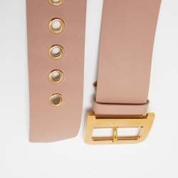 Pre Owned Dior Dusty Pink Leather D Buckle Waist Belt 85CM