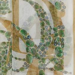 Pre Owned Christian Dior Off-White Jewel Printed Silk  Scarf