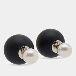 Dior Tribales Resin Faux Pearl Silver Tone Earrings