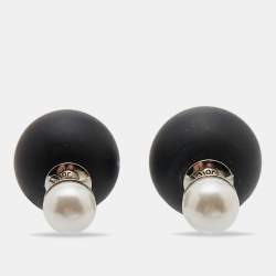 Dior Tribales Resin Faux Pearl Silver Tone Earrings