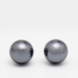 Pre Owned Dior Tribales Grey Faux Pearl Silver Tone Stud Earrings