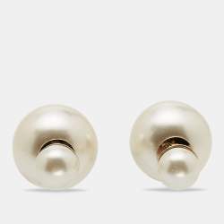 Pre Owned Dior Tribales Faux Pearl Gold Tone Earrings