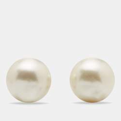 Pre Owned Dior Tribales Faux Pearl Gold Tone Earrings