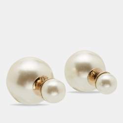 Pre Owned Dior Tribales Faux Pearl Gold Tone Earrings