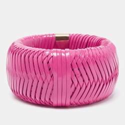 Dior Pink Leather Gold Tone Bracelet