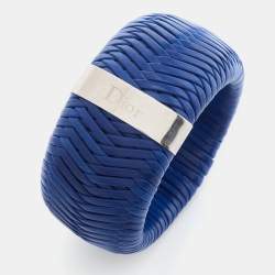 Pre Owned Dior Leather Silver Tone Extra Wide Bracelet
