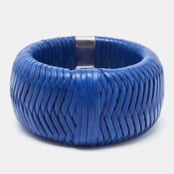Pre Owned Dior Leather Silver Tone Extra Wide Bracelet