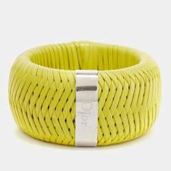 Dior Leather Silver Tone Extra Wide Bracelet