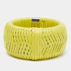 Dior Leather Silver Tone Extra Wide Bracelet