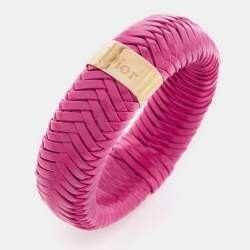 Dior Leather Gold Tone Wide Bracelet