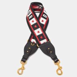 Pre Owned Dior Black/Red Embroidered Canvas and Leather Dioramoour Shoulder Bag Strap