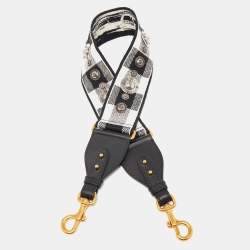 Dior Black/White Checkered Canvas and Leather Studded Shoulder Bag Strap