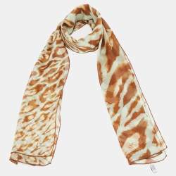 Pre Owned Dior Beige & Yellow Animal Printed Silk Scarf