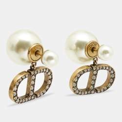 Dior CD Tribales Crystals Faux Pearl Earrings