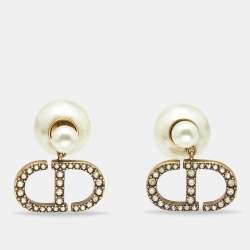 Dior CD Tribales Crystals Faux Pearl Earrings