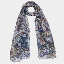 Christian Dior Navy Blue Printed Silk Scarf