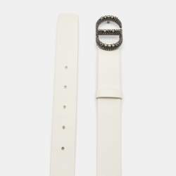 مملوكة مسبقًا Dior White Leather 30 Montaigne Crystals Belt 90CM