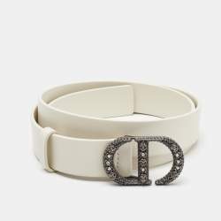 مملوكة مسبقًا Dior White Leather 30 Montaigne Crystals Belt 90CM