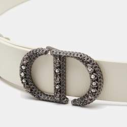 مملوكة مسبقًا Dior White Leather 30 Montaigne Crystals Belt 90CM