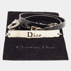 Pre Owned Dior Black Patent Leather Crystals Clasp Logo Waist Belt  