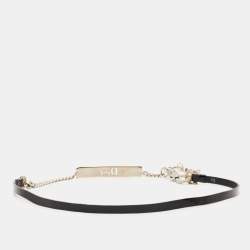Pre Owned Dior Black Patent Leather Crystals Clasp Logo Waist Belt  