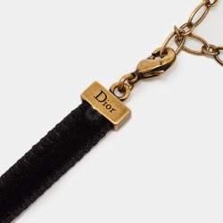 Pre Owned Dior Bee Crystal Enamel Gold Tone Fabric Choker Necklace