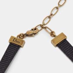 Pre Owned Dior Logo Gold Tone Fabric Choker Necklace