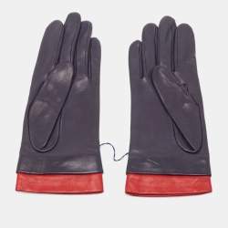 Dior Navy Blue/Red Leather Gloves Size 7