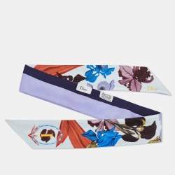 Pre Owned Dior Blue ABCDior 'I' for Iris Floral Print Silk Mitzah Scarf