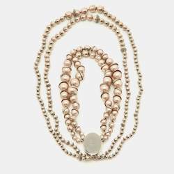 Pre Owned Dior Mise En Dior Pink Faux Pearl & Crystal Silver Tone Layered Necklace
