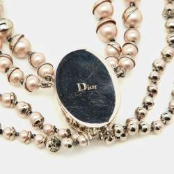 Pre Owned Dior Mise En Dior Pink Faux Pearl & Crystal Silver Tone Layered Necklace