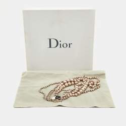 Pre Owned Dior Mise En Dior Pink Faux Pearl & Crystal Silver Tone Layered Necklace
