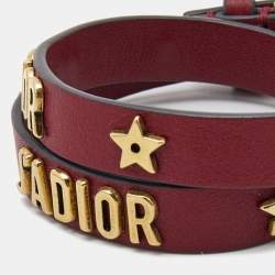 Pre Owned Dior J'Adior Leather Double Wrap Gold Tone Bracelet