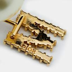 Pre Owned Dior Tribales Letter M & Star Crystal Faux Pearl Gold Tone Asymmetric Earrings