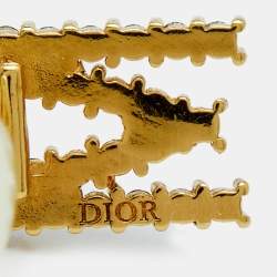 Pre Owned Dior Tribales Letter M & Star Crystal Faux Pearl Gold Tone Asymmetric Earrings