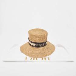 Pre Owned Christian Dior Brown Paper Embroidered D-Bobby Hat 
