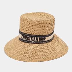 Pre Owned Christian Dior Brown Paper Embroidered D-Bobby Hat 