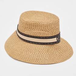 Pre Owned Christian Dior Brown Paper Embroidered D-Bobby Hat 