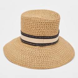 Pre Owned Christian Dior Brown Paper Embroidered D-Bobby Hat 