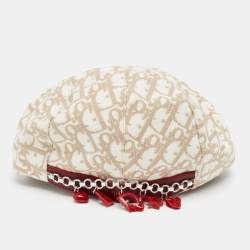 Dior Vintage Beige Diorissimo Cotton Charms Embellished Paper Boy Beret Hat