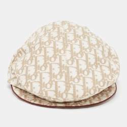 Dior Vintage Beige Diorissimo Cotton Charms Embellished Paper Boy Beret Hat